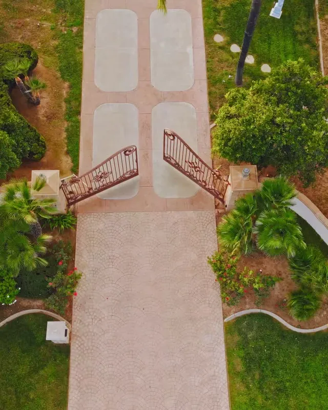 The gated drive of Rancho Jalisco seen from above